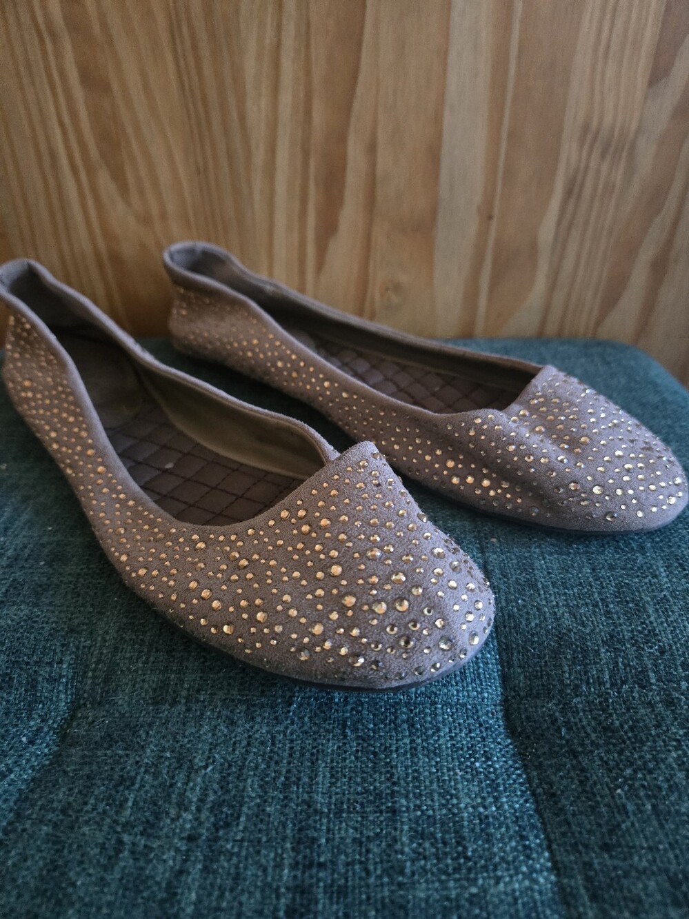 MIA Rhinestone Studded Ballet Flats Taupe Tan Sparkle Slip On Size 10